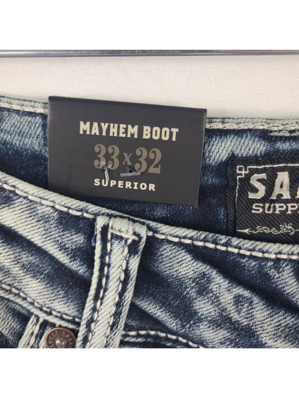 NEW Salvage Mayhem Bootcut Jeans Sz 33x32 Regular Fit Distressed Denim - Picture 2 of 7